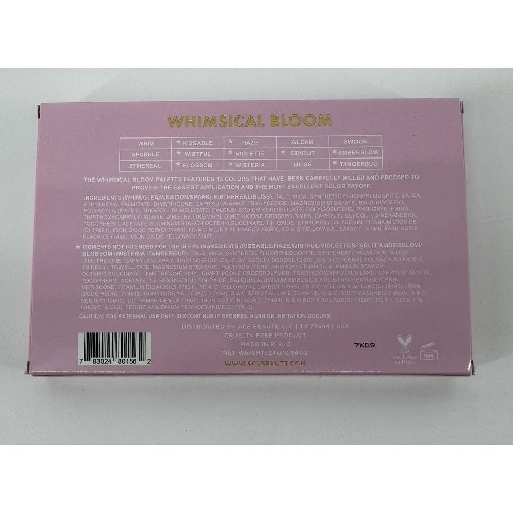 Ace Beaute NIB Whimsical Bloom Eyeshadow Palette Floral Vibrant 15 Colors Cute